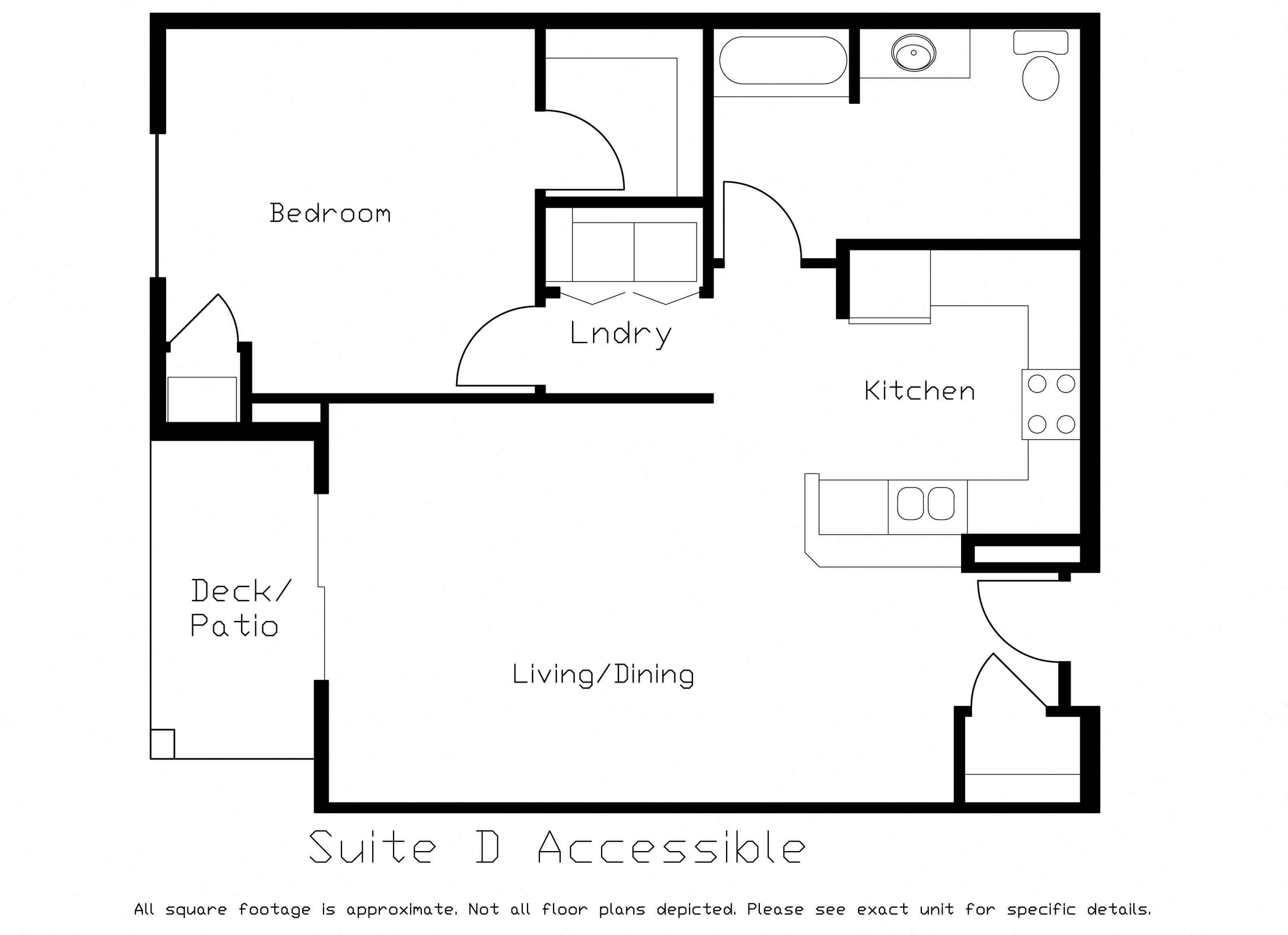 Floor plan for 1 bed, 1 bath, 858 sqft